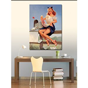 Kanvas Tablo Posta Kutusu Ve Pin Up Kızı 70x100 cm