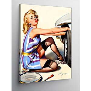 Kanvas Tablo Tamirci Pin Up Kadın 70x100 cm
