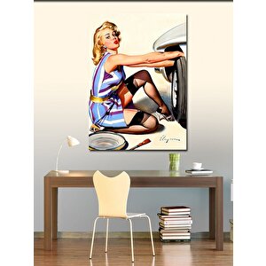 Kanvas Tablo Tamirci Pin Up Kadın 70x100 cm