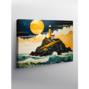 Kanvas Tablo Adadaki Deniz Feneri Ve Ev 70x100 cm