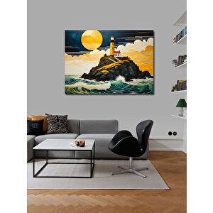 Kanvas Tablo Adadaki Deniz Feneri Ve Ev 70x100 cm