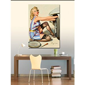 Kanvas Tablo Araba Tamircisi Pin Up Kadın