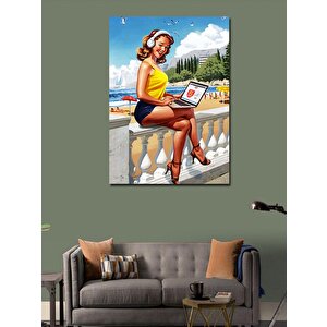 Kanvas Tablo Sahildeki Pin Up Kızı
