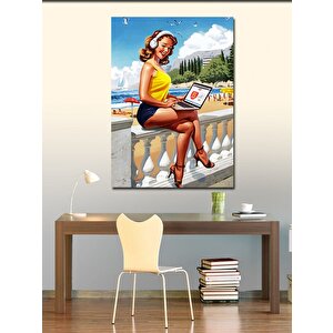 Kanvas Tablo Sahildeki Pin Up Kızı
