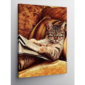 Kanvas Tablo Gazete Okuyan Kedi 100x140 cm