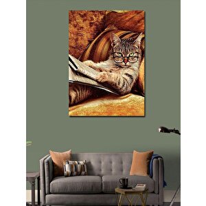 Kanvas Tablo Gazete Okuyan Kedi 100x140 cm