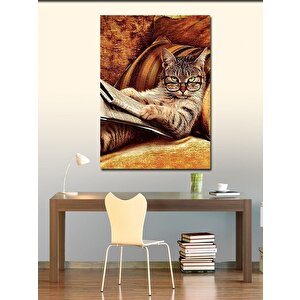Kanvas Tablo Gazete Okuyan Kedi 100x140 cm