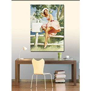 Kanvas Tablo Manzaada Oturan Pin Up Kızı 100x140 cm