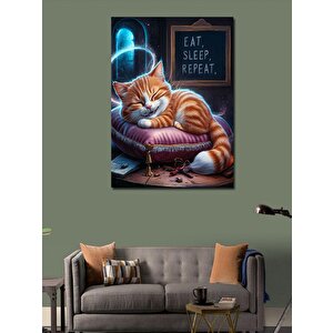 Kanvas Tablo Ye İç Uyu Sevimli Kedi 70x100 cm
