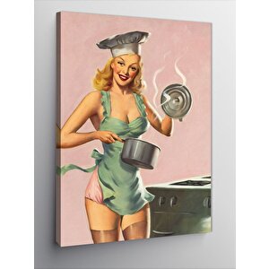 Kanvas Tablo Aşçı Pin Up Kadın 70x100 cm