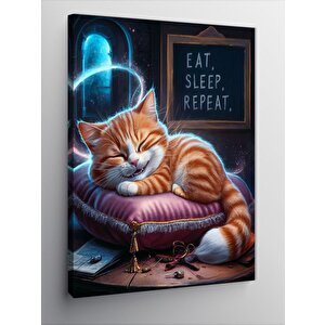 Kanvas Tablo Ye İç Uyu Sevimli Kedi 100x140 cm