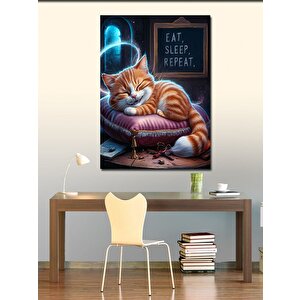 Kanvas Tablo Ye İç Uyu Sevimli Kedi 100x140 cm