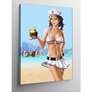 Kanvas Tablo Kokteyl İçen Denizci Pin Up Kadın
