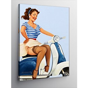 Kanvas Tablo Vespa Scooter Ve Pin Up Kızı 100x140 cm