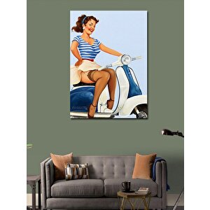 Kanvas Tablo Vespa Scooter Ve Pin Up Kızı 100x140 cm
