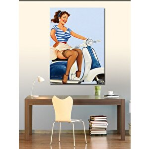 Kanvas Tablo Vespa Scooter Ve Pin Up Kızı 100x140 cm