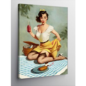 Kanvas Tablo Piknik Yapan Pin Up Kadın 100x140 cm