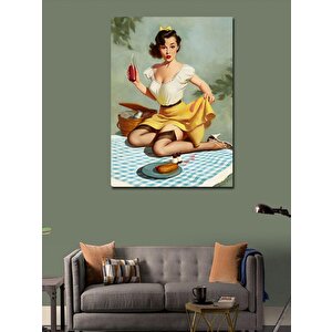 Kanvas Tablo Piknik Yapan Pin Up Kadın 70x100 cm