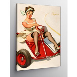 Kanvas Tablo Karting  Kullanan Pin Up Kızı