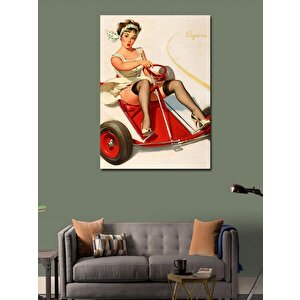 Kanvas Tablo Karting  Kullanan Pin Up Kızı