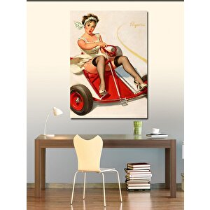 Kanvas Tablo Karting  Kullanan Pin Up Kızı