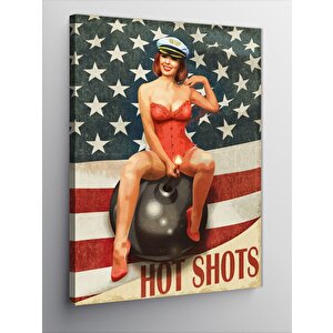 Kanvas Tablo Amerikan Bayrağı Ve Pin Up Kızı