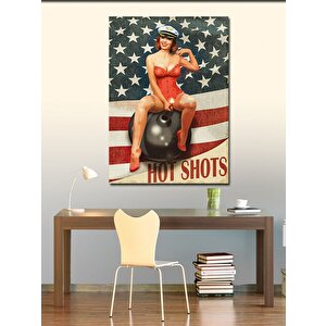 Kanvas Tablo Amerikan Bayrağı Ve Pin Up Kızı
