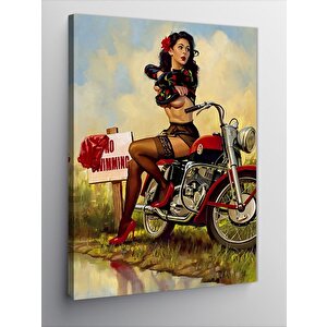 Kanvas Tablo Motosikletli Pin Up Kızı