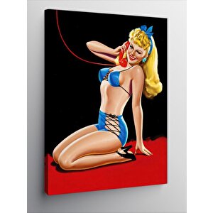 Kanvas Tablo Dekolteli Pin Up Kızı
