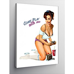 Kanvas Tablo Konsol Oynayan Pin Up Kızı