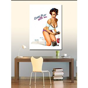 Kanvas Tablo Konsol Oynayan Pin Up Kızı