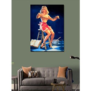 Kanvas Tablo Pin Up Kızı Mutfakta