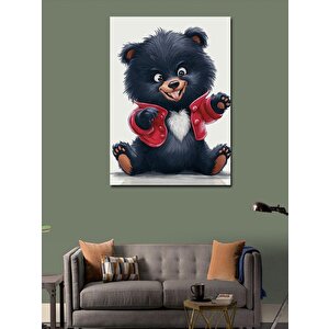 Kanvas Tablo Kırmızı Ceketli Oyuncak Ayı 100x140 cm