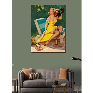 Kanvas Tablo Eteği Açılan Pin Up Kadın