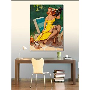 Kanvas Tablo Eteği Açılan Pin Up Kadın