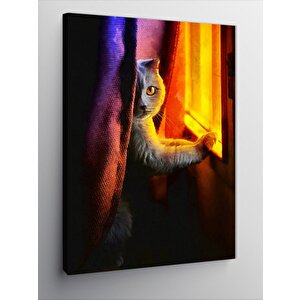 Kanvas Tablo Pencereye Bakan Kedi 100x140 cm