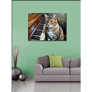 Kanvas Tablo Piyano Ve Kedi 70x100 cm