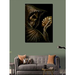 Kanvas Tablo İskelet Ve İskambil Kartları 100x140 cm