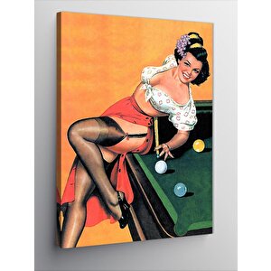 Kanvas Tablo Bilardo Oynayan Pin Up Kızı 100x140 cm