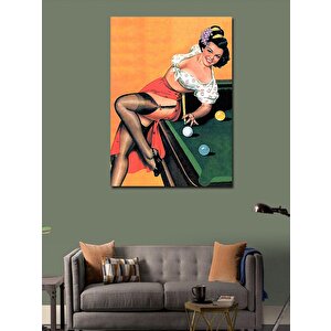 Kanvas Tablo Bilardo Oynayan Pin Up Kızı 100x140 cm