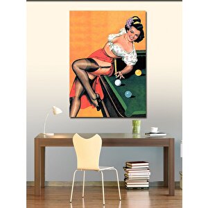 Kanvas Tablo Bilardo Oynayan Pin Up Kızı 100x140 cm