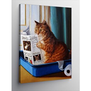 Kanvas Tablo Tuvaletini Yaparken Dergi Okuyan Kedi 100x140 cm