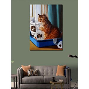 Kanvas Tablo Tuvaletini Yaparken Dergi Okuyan Kedi 100x140 cm