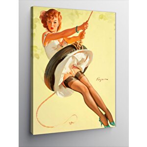 Kanvas Tablo Salıncakta Sallanan Pin Up Kızı