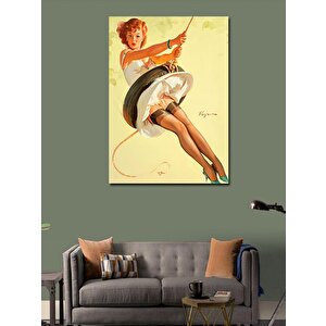 Kanvas Tablo Salıncakta Sallanan Pin Up Kızı