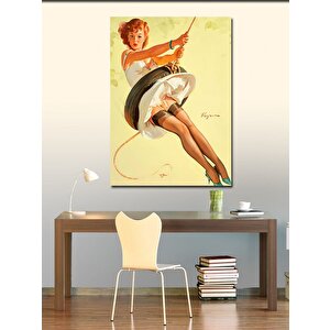 Kanvas Tablo Salıncakta Sallanan Pin Up Kızı