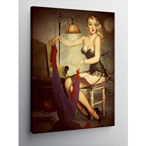 Kanvas Tablo Çamaşır Yıkayan Pin Up Kadın