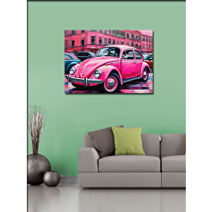 Kanvas Tablo Pembe Kaplumbağa Araba 70x100 cm
