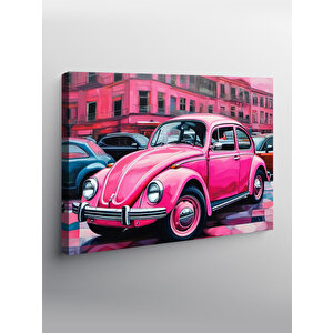 Kanvas Tablo Pembe Kaplumbağa Araba 100x140 cm