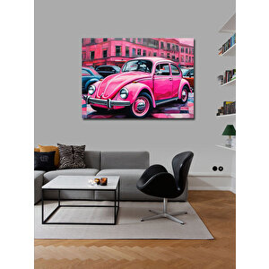 Kanvas Tablo Pembe Kaplumbağa Araba 100x140 cm
